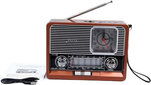 Vista 7 de Radio vintage multifuncional AM FM SW banda reloj linterna retroaltavoz con linterna LED, función de reloj, aspecto vintage para el hogar viajes