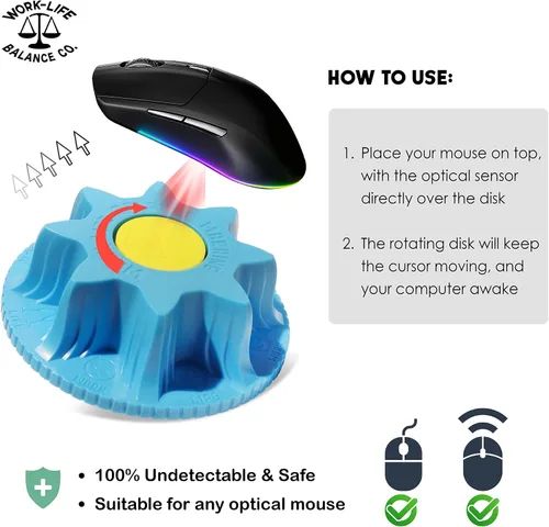 Vista 8 de Jiggler mecánico de ratón, sin USB, dispositivo inalámbrico indetectable, sin software. El mouse movedor aleatorio mantiene despierta, silencioso