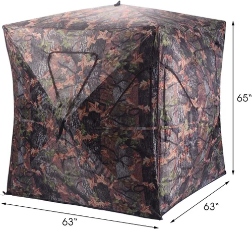 Vista 5 de Tangkula Persiana desplegable para 3 personas, persiana portátil de caza con ventanas de malla, bolsa de transporte y estacas de tierra, tienda