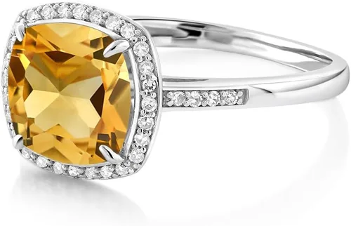 Vista 6 de Gem Stone King Anillo de compromiso de oro blanco de 10 quilates con piedra natal de citrino amarillo y diamantes decorativos para mujer