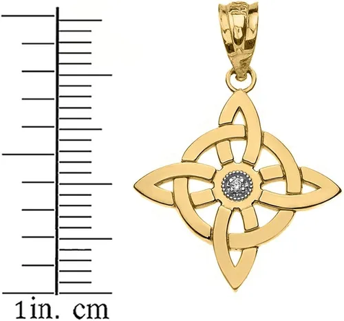 Vista 2 de Colgante de oro de 14 quilates con símbolo de la bruja Wiccan con diamante solitario