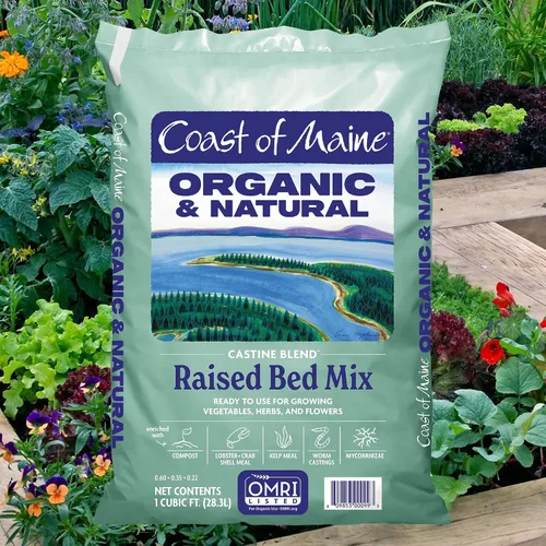 Vista 2 de Coast of Maine Castine Blend - Mezcla de cama elevada orgánica y natural, 1 pies cúbicos (paquete de 4), RTU para cultivar verduras, hierbas y flores