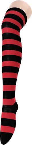 Vista 4 de Century Star Calcetines altos hasta el muslo, medias atléticas a rayas para mujer, calcetines largos de tubo por encima de la rodilla, calcetines