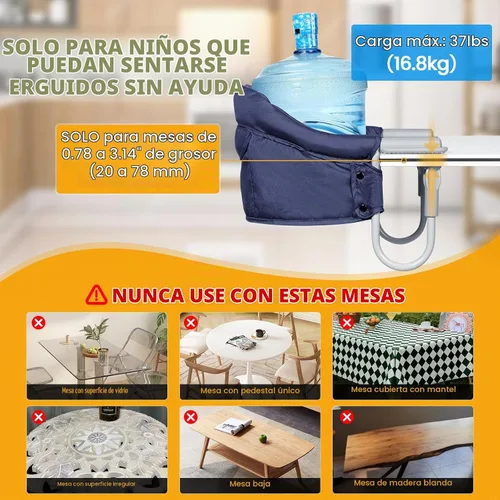 Vista 4 de Silla alta con gancho Orzbow para bebés y niños pequeños de 6 a 36 meses Azul