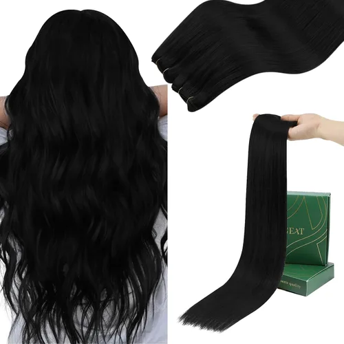 Vista 20 de Ugeat Extensiones de cabello humano de trama de mariposa, color negro, 16