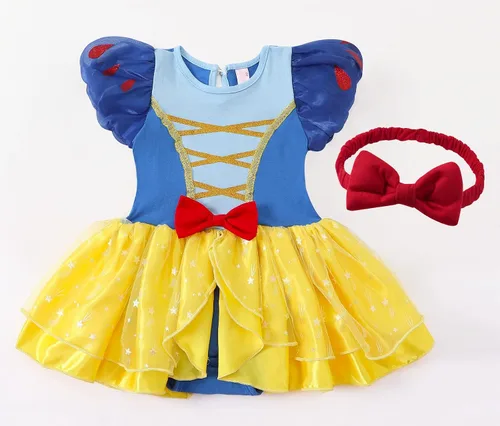 Vista 3 de Eledobby Disfraz de Frozen para niñas de bebé traje de princesa con diadema trajes de fiesta de cumpleaños de Navidad