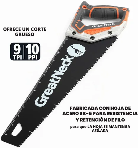 Vista 4 de GreatNeck 74003 - Sierra de mano de 15 pulgadas, hoja de acero SK-5, dientes de tres biseles, agarre cómodo, marco de aluminio, herramienta de corte