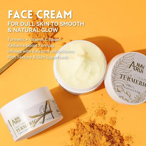 Vista 5 de ANAI RUI Crema facial de cúrcuma con vitamina C, 1.76 onzas Hidratante facial para hidratar, reafirmar, tensar la piel, crema de cúrcuma