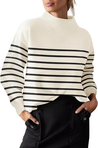 Vista 2 de Suéter de manga larga para mujer, suelto, casual, cuello alto, suave, tejido de punto sólido