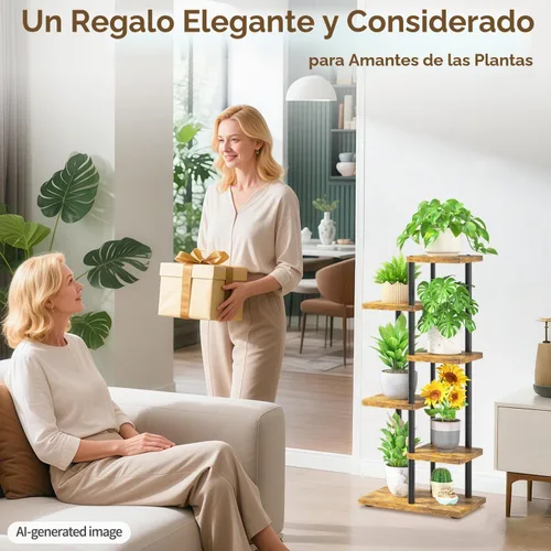 Vista 9 de LASZOLA Soporte Negro de Madera de 5 Niveles para Plantas de Interior para Macetas Más Grandes de Servicio Pesado, Estantes Verticales Resistentes