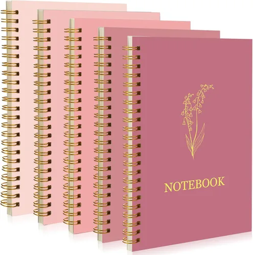 Vista 9 de Gueevin Paquete de 5 Cuadernos en Espiral Estéticos Suministros Escolares A5 Rayado Ancho 160 Páginas/80 Hojas Cuaderno Lindo para Trabajo