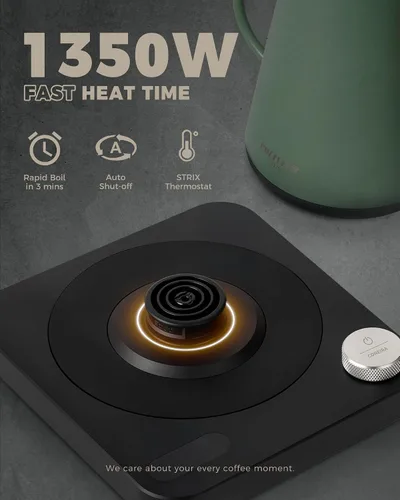 Vista 4 de POLIVIAR Hervidor Eléctrico de Cuello de Cisne, 1350W Hervidor Eléctrico para Té con Mango de Patrón de Madera, 34oz Hervidor Eléctrico Vertedor