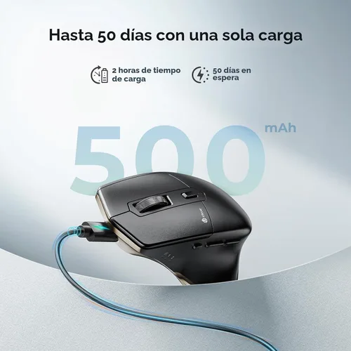 Vista 6 de iClever Ratón inalámbrico con Bluetooth o receptor USB, 5 niveles de DPI ajustables hasta 2400DPI, ratón recargable para computadora, ratón Negro-oro
