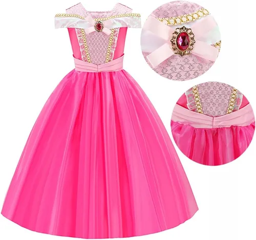 Vista 8 de Disfraz de princesa Aurora para niñas con accesorios, disfraz de princesa Aurora para fiesta de cumpleaños, disfraz de Halloween