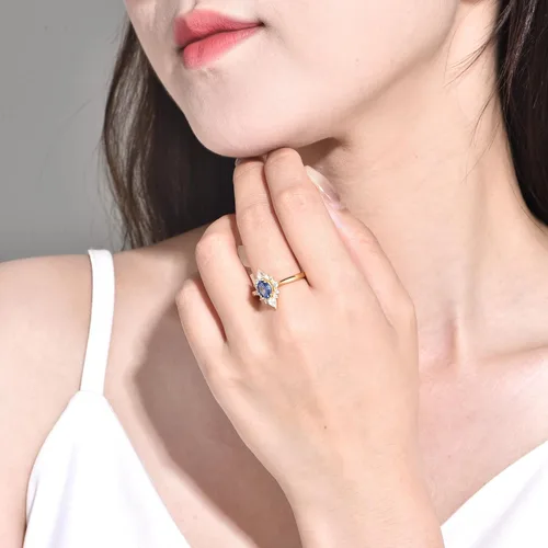 Vista 6 de Sapphire Rings for Women Noble 925 Sterling Silver Plated Gold Rings for Women Birthday Valentine Gifts