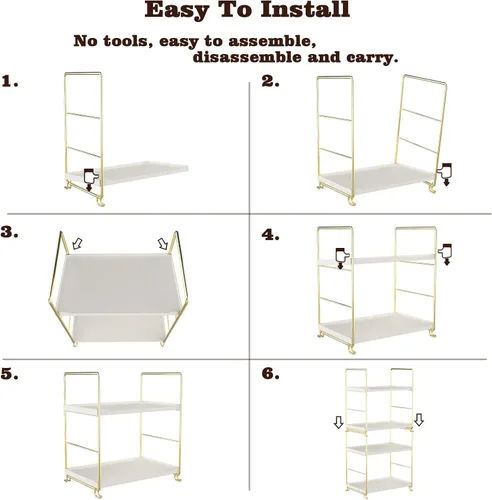 Vista 8 de Repisa de 2 niveles para especias de cocina - Estante organizador apilable independiente para encimera de baño - Soporte organizador de cosméticos