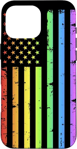 Vista 19 de Funda LGBT para iPhone 17 con diseño de bandera estadounidense arcoíris