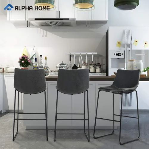 Vista 7 de ALPHA HOME Taburetes de bar de 30 pulgadas, juego de 4 sillas de bar vintage Leathaire, taburetes de altura de bar, taburetes de cocina, sillas
