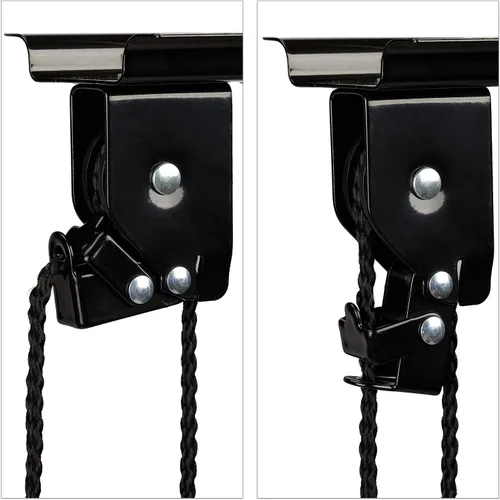 Vista 7 de Relaxdays Estante de almacenamiento de garaje para bicicletas, elevador de bicicletas, hasta 44.1 lbs, soporte de techo, negro
