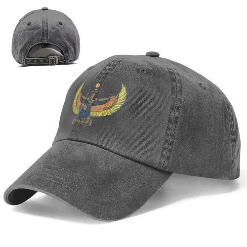 Vista 5 de Gorra de béisbol de algodón con diseño de ángel egipcio, diseño de diosa y ángel, ajustable, estilo unisex, color negro, Negro