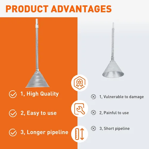 Vista 8 de Embudo universal de acero flexible con filtro y tubo flexible, galvanizado para todos los aceites automotrices, combustible diesel y otros líquidos