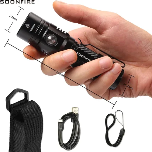 Vista 7 de Linterna LED blanca de 1000 lúmenes, E USB recargable impermeable compacta EDC Linternas de aplicación de la ley
