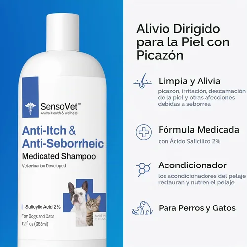 Vista 2 de Champú medicado antiseborreico para perros y gatos, 12 onzas