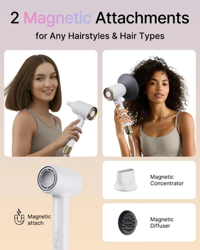Vista 5 de Mera Bio-Ionic - Secador de pelo para mujer, secado rápido profesional de 1400 W con difusor y concentrador, tecnología de iones negativos