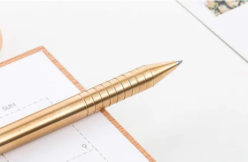Vista 4 de Pluma retráctil de latón macizo de repuesto giratorio, bolígrafo de firma de bolsillo EDC con clip