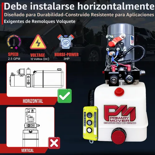 Vista 6 de Bomba hidráulica de doble efecto KTI de 12Vdc de 4 cuartos para remolque de descarga - Unidad de potencia hidráulica - Bomba de remolque de descarga
