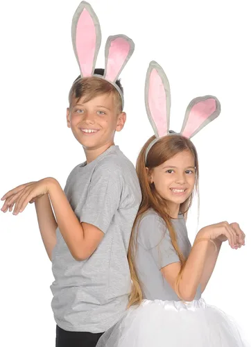 Vista 6 de Funcredible Diadema de orejas de conejo gris de Pascua, orejas de conejo flexibles para adultos, accesorios de conejo de terciopelo suave