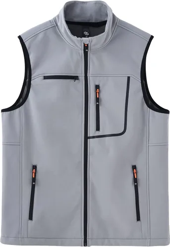 Vista 4 de MoFiz Chaleco para hombre, chaleco para hombre, con cremallera completa, forro polar, ligero, softshell, resistente al viento, chaqueta sin mangas