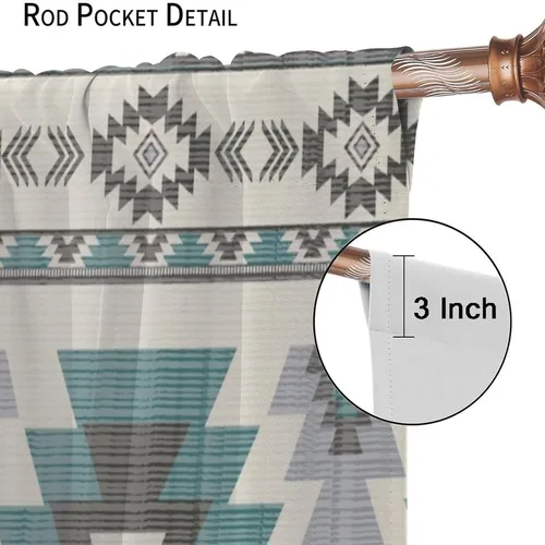 Vista 242 de Cortinas con patrón geométrico tribal, estilo suroeste, azteca, rústico, occidental, nativo americano, opacas, con bolsillo para barra, decoración