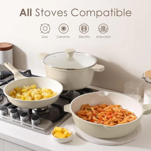 Vista 5 de SENSARTE Juego de utensilios de cocina de cerámica antiadherente de gran tamaño de 13 piezas, juego de ollas y sartenes saludables, juego de cocina