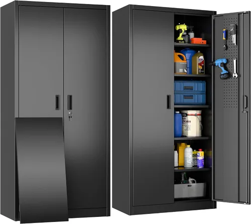 Vista 20 de SUXXAN Armario de almacenamiento de metal con puertas y estantes, gabinete de garaje de acero con bloqueo de 71 pulgadas de alto para oficina