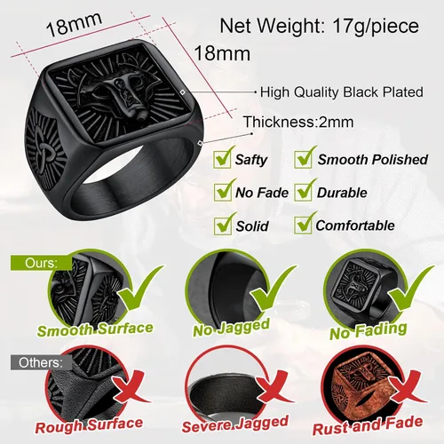 Vista 5 de FaithHeart Anillos de sello de cabeza de lobo para hombres y mujeres, anillo vikingo nórdico de acero inoxidable, tamaño 7891011121314 personalizado