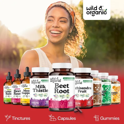 Vista 6 de Wild & Organic Cápsulas de raíz de remolacha de 8000 mg - Extracto de remolacha 20:1 - 120 cápsulas veganas - Extracto de pimienta negra para una