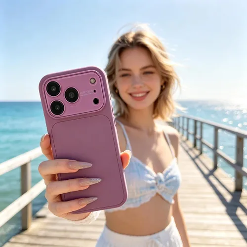 Vista 5 de Funda de silicona líquida para iPhone 17 Pro Max equipada con película protectora de lente, anticolisión suave al tacto y resistente a las manchas