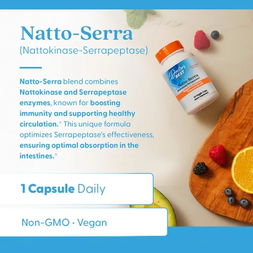 Vista 8 de Doctors Best Natto-Serra, apoya la salud circulatoria e inmunológica, sin OMG, veganas 90 cápsulas vegetarianas
