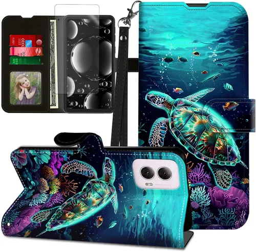 Vista 101 de Funda para Motorola Edge 2022 con protector de pantalla, soporte y tarjetero y correa para la muñeca, funda magnética para Moto Edge 2022 5G UW Lobo