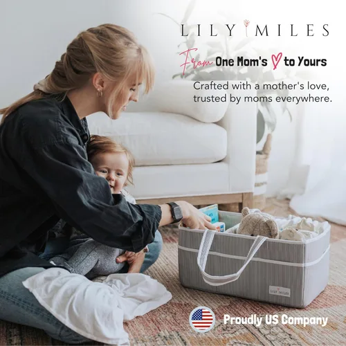 Vista 6 de Lily Miles Organizador de pañales para bebé - Bolso tote organizador para artículos esenciales de bebé niña - Cesta de regalo para baby shower