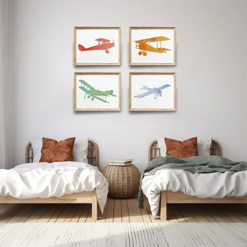 Vista 5 de Impresiones artísticas de aviones de guardería (juego de 4) – sin marco – 8 x 10 segundos Arte de pared encantador y caprichoso para guarderías