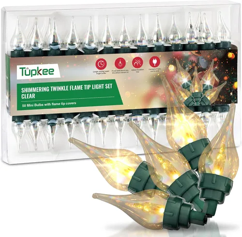 Vista 8 de Juego de luces centelleantes y parpadeantes de Navidad con punta de llama - 8 de 50 luces parpadeantes – 50 bombillas mini rojas, verdes