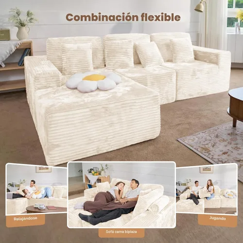 Vista 5 de 111’’ Sofás seccionales modulares en forma de nube con chaise en forma de L, sofá tapizado de asiento profundo sin huesos para sala de estar