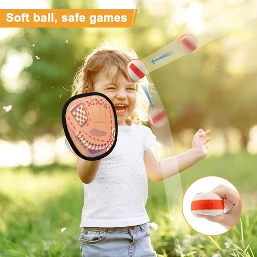 Vista 4 de Juego de pelota de lanzar y atrapar guantes de entrenamiento de béisbol para niños, juguetes de playa para niños de 3, 4, 5, 6, 7, 8 años, regalos