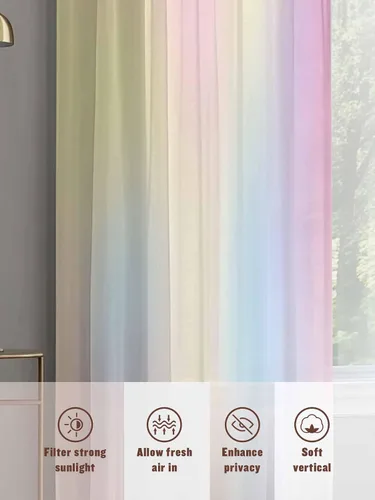Vista 6 de Chic D Paneles de cortinas traslúcidas de gasa de 72 pulgadas de largo, color arcoíris, cortinas semitransparentes con bolsillo para barra