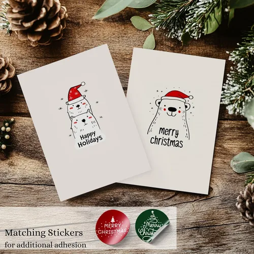 Vista 5 de Paper Play Tarjetas de Feliz Navidad con sobres (diseños de animales surtidos) 10x15 centímetros Tarjetas de Navidad a granel con sobres y pegatinas