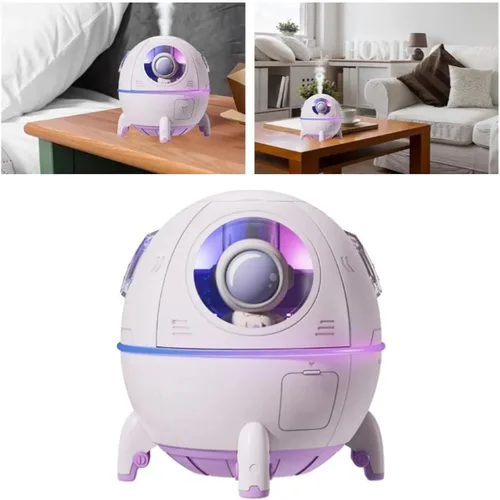 Vista 4 de Humidificador USB para dormitorio, mini humidificador de niebla fría con diseño de nave espacial para escritorio de oficina y automóvil