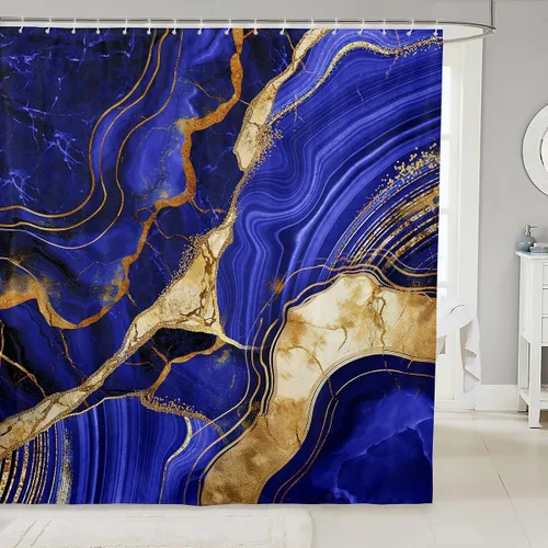 Vista 12 de Erosebridal Cortina de ducha de mármol negro, 72 pulgadas de ancho x 72 pulgadas de largo, juego de baño con grietas doradas, tela de textura