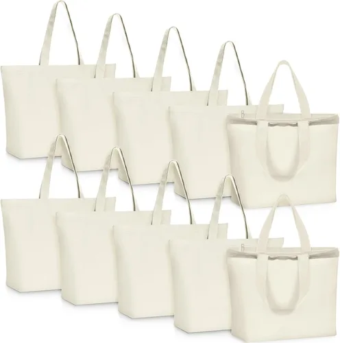Vista 8 de Epakh Paquete de 4 bolsas de lona, 16.5 x 3.9 x 13.4 pulgadas, beige 16.5 X 3.9 X 13.4 Inch, Blank Canvas Cotton Bags Bulk with Zipper, Large